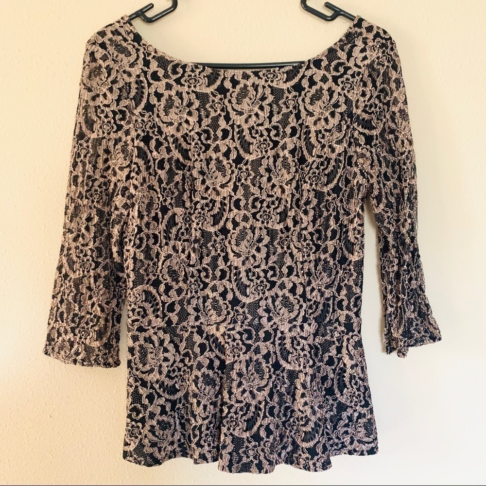 JESSICA HOWARD Lace Peplum 3/4 sleeves blouse lined formal womens size S lined